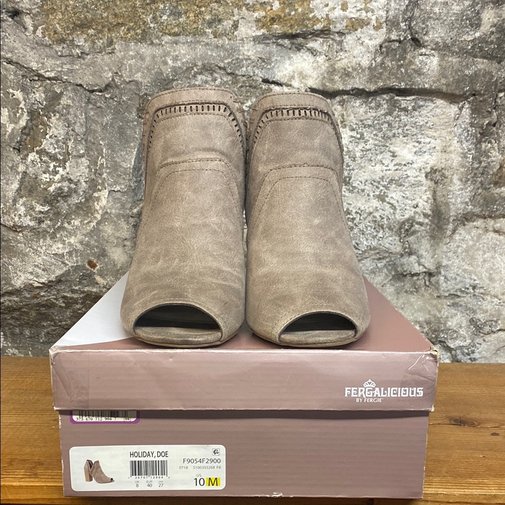 Fergalicious Women's Tan Peep Toe Booties